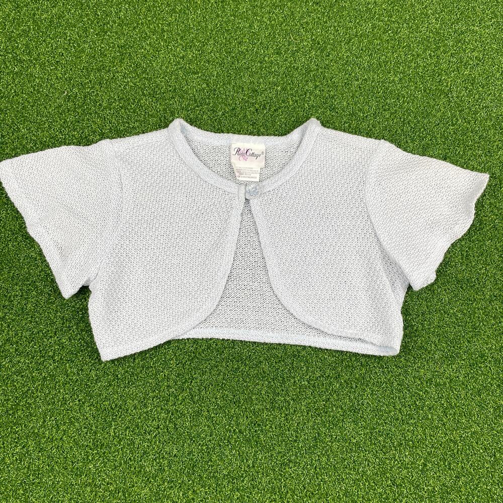 Rose Cottage Girls White Flutter Sleeve Mesh Crochet Crop Cardigan Sz 7/8